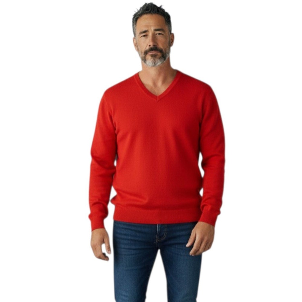 New Christian Dior Men Sweater‎ Vintage Red V-Neck Orlon Acrylic XL Made in USA